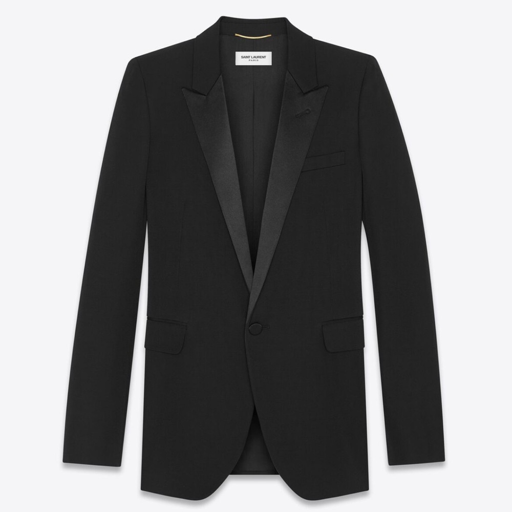 SAINT LAURENT LE SMOKING TUXEDO JACKET IN GRAIN DE POUDRE